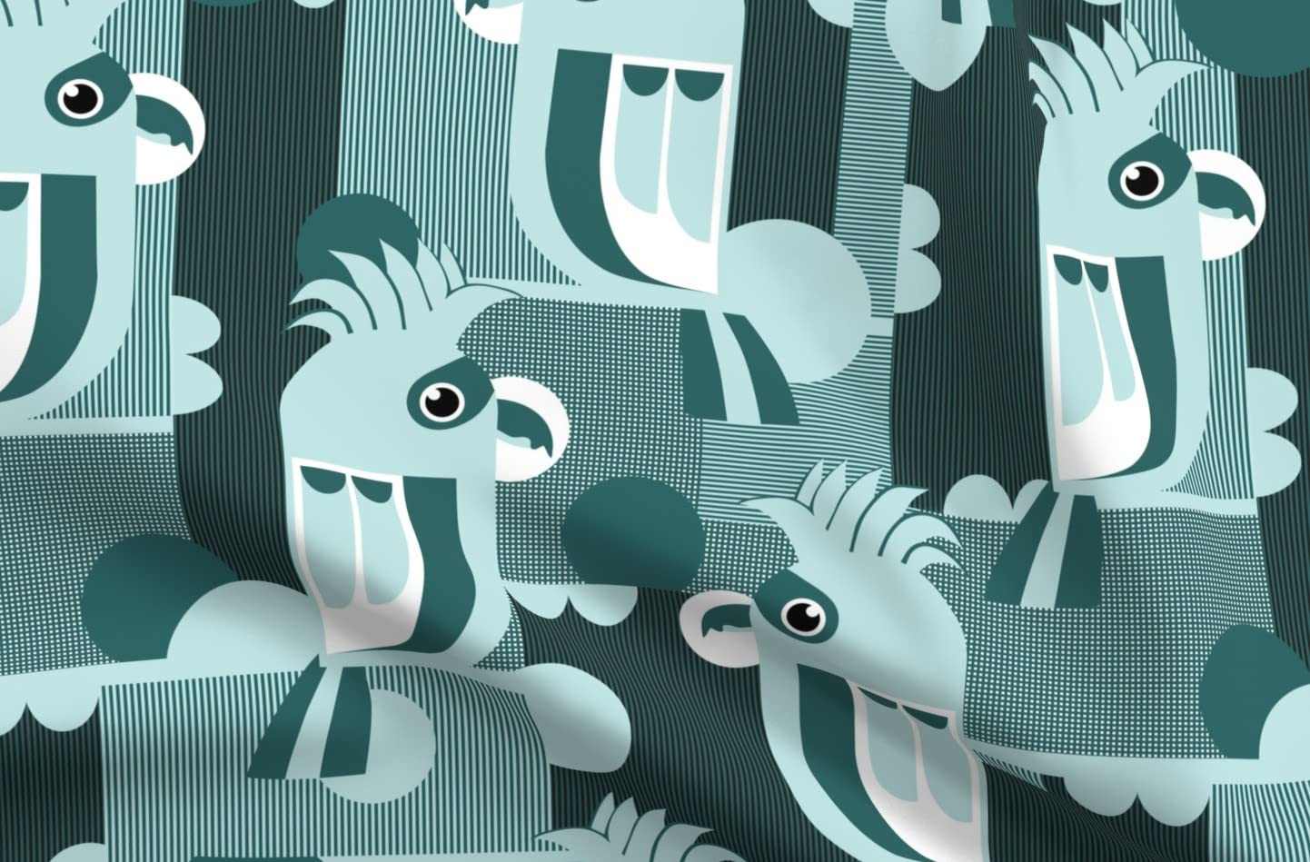 Geometric Mint Retro Birds Printed Minky Fabric Fat Quarter - Soft Plush Fabric for Sewing Baby Blankets, Quilt Backing & Home Decor | Spoonflower Premium Fabric for DIY Crafts & Nursery Projects