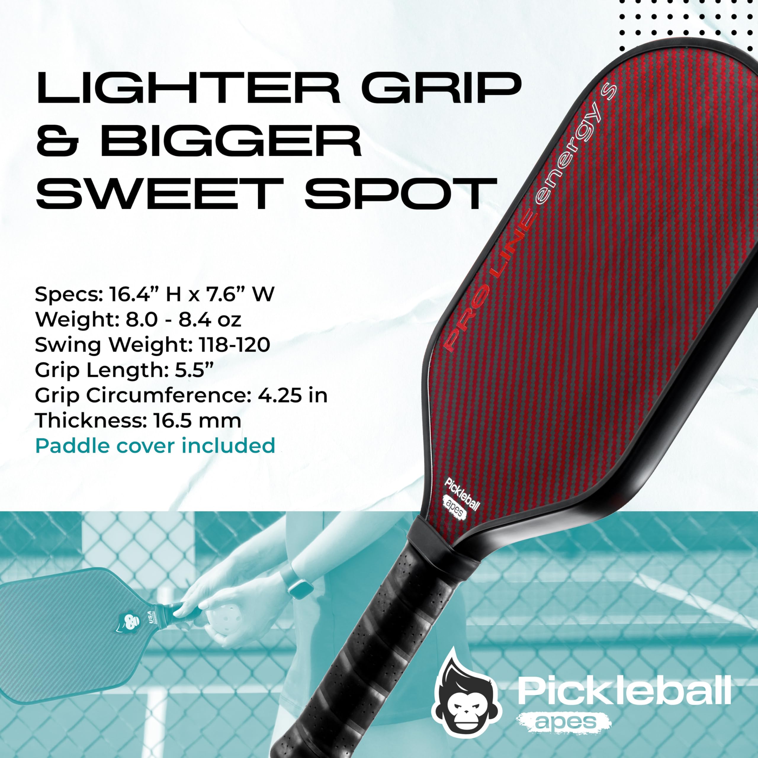Pickleball Apes Pro Line Energy Paddle - Kevlar Surface & Honeycomb Poly Core for Enhanced Performance | Perfect for Competitive Play & Recreational Games