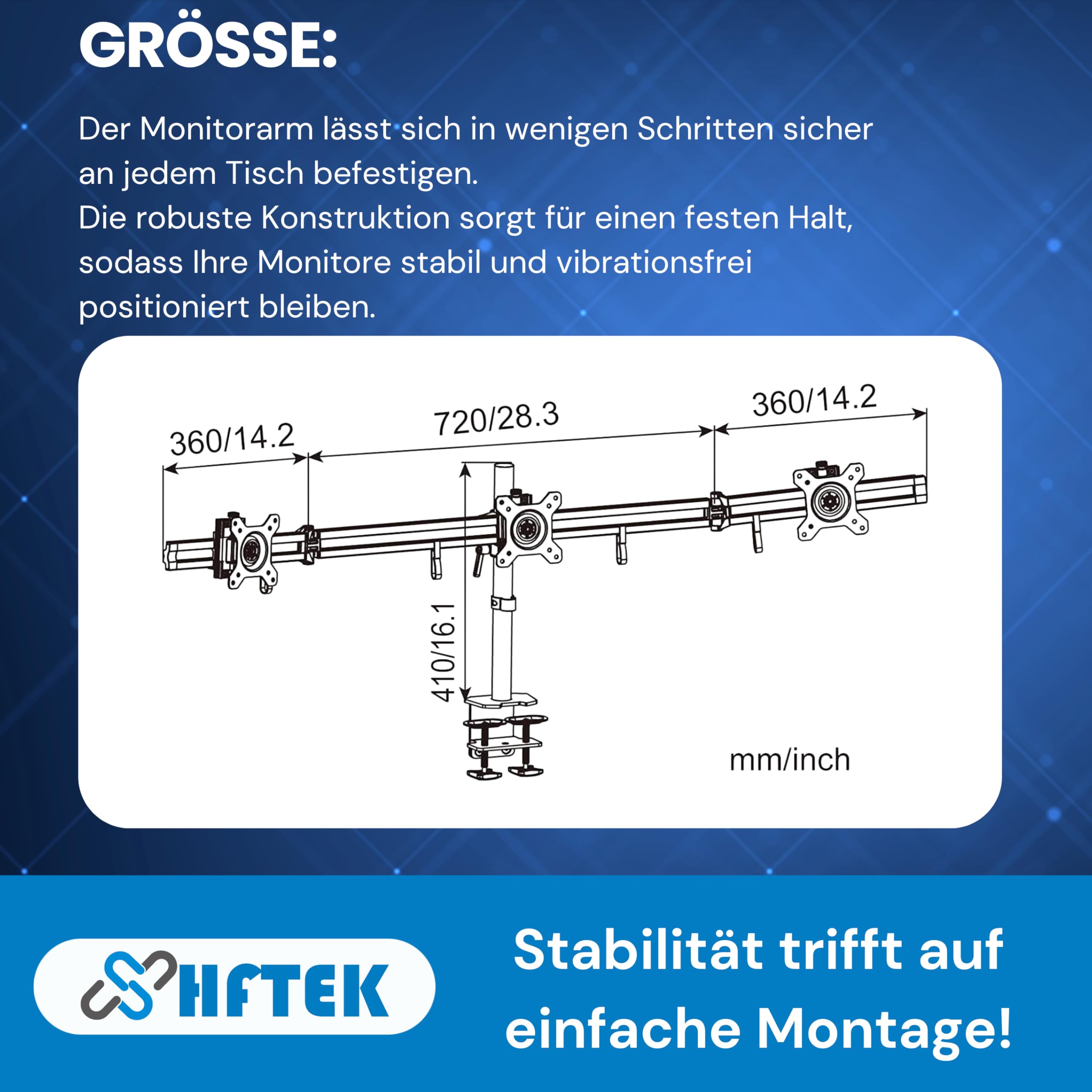 HFTEK Triple Monitor Stand for 15
