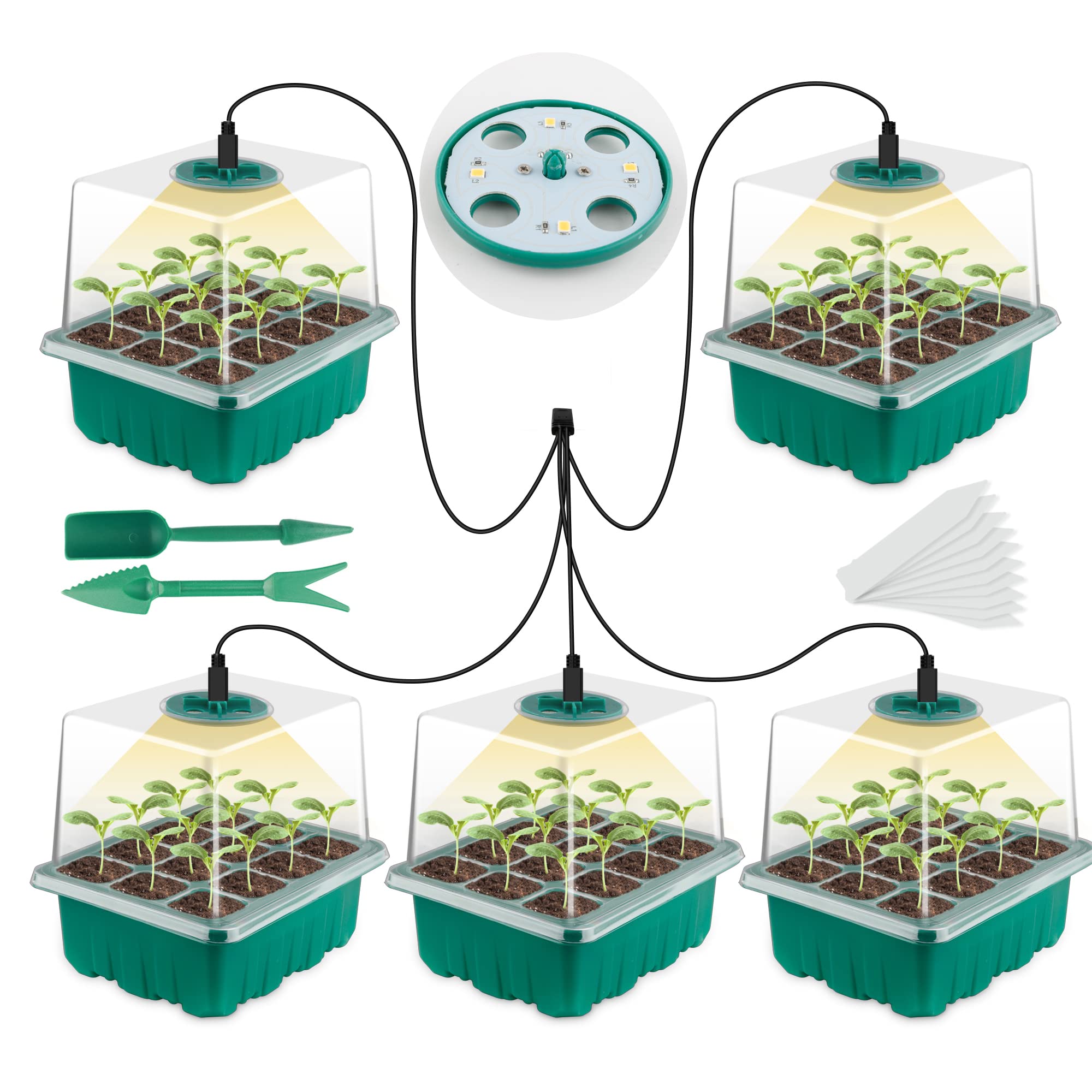 Seed Starter Tray with Grow Light - 12 Cell Plant Germination Kit with Humidity Dome & Base for Hydroponic Wheatgrass, Microgreens & Indoor Gardening | Perfect for Greenhouse, Home Growers & Classroom Projects