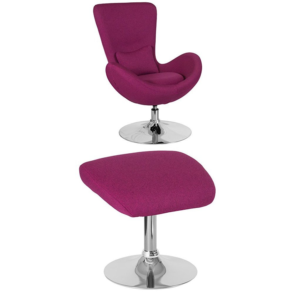 Flash Furniture Egg Series Magenta Fabric Side Reception Chair with Ottoman - Modern Office Waiting Room Seating for Lobby, Clinic, and Hotel