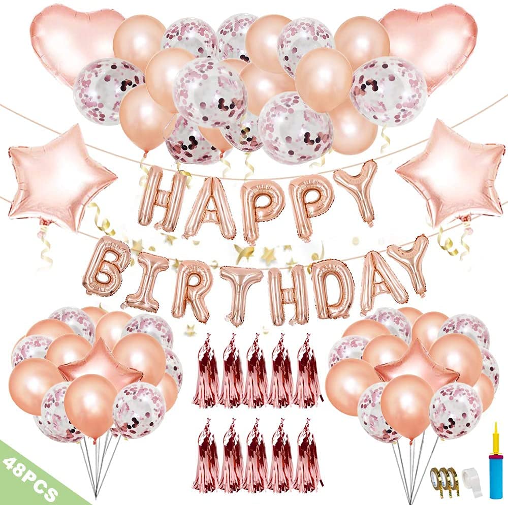Rose Gold Birthday Decorations for Women, Girls & Grandma - Balloons, Banner, Paper Tassels & Party Supplies - Perfect for 1st, 3rd, 18th Birthday Celebrations - Ideal for Home Parties, Baby Showers & Special Occasions