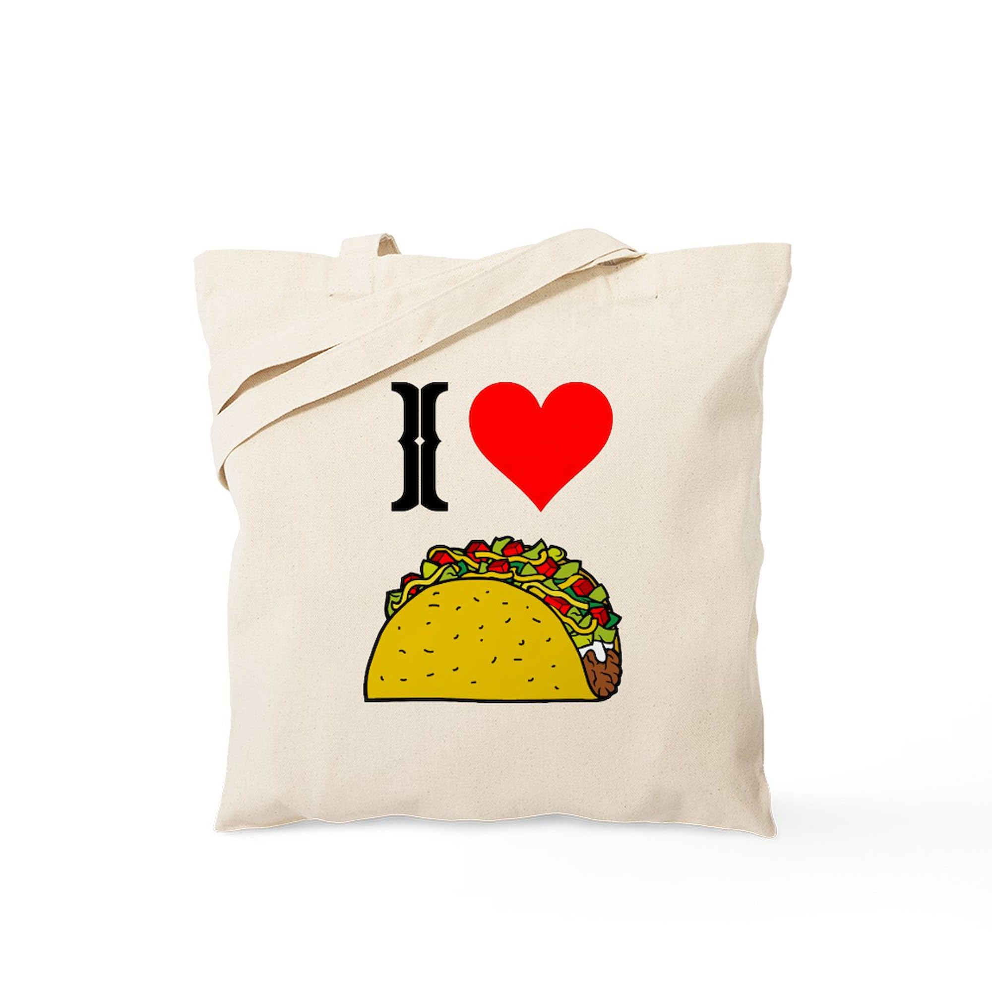 I Heart Taco Natural Canvas Tote Bag - Reusable Grocery Shopping Bag for Women & Men | Eco-Friendly Grocery Hauler, Farmers Market Tote, Beach Bag & Everyday Carry