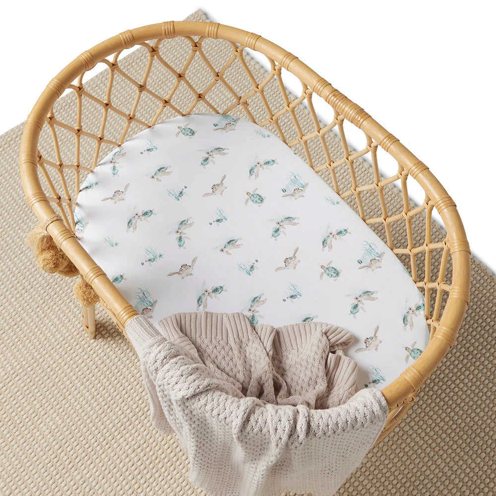 Snuggle Hunny Bassinet Sheet & Change Pad Cover - Soft Turtle Design for Baby Crib & Nursery - Perfect for Newborns, Infants & Toddlers - Ideal for Daycare, Travel & Home Use