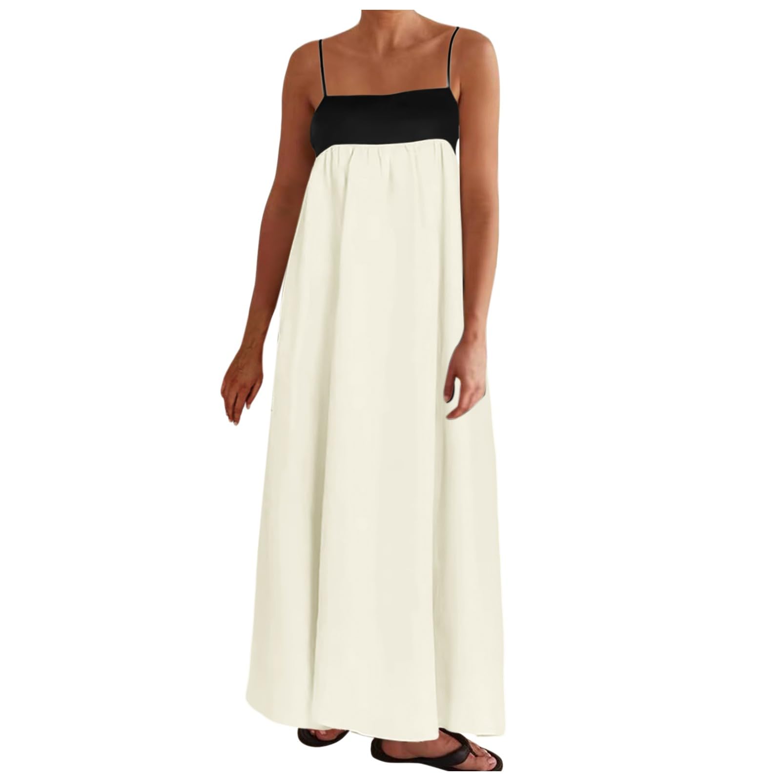 Women's Linen Dresses 2025 - Contrast Trim Spaghetti Strap Sleeveless Backless Long Summer Dress | Beach Vacation, Travel Outfit, Casual Wear