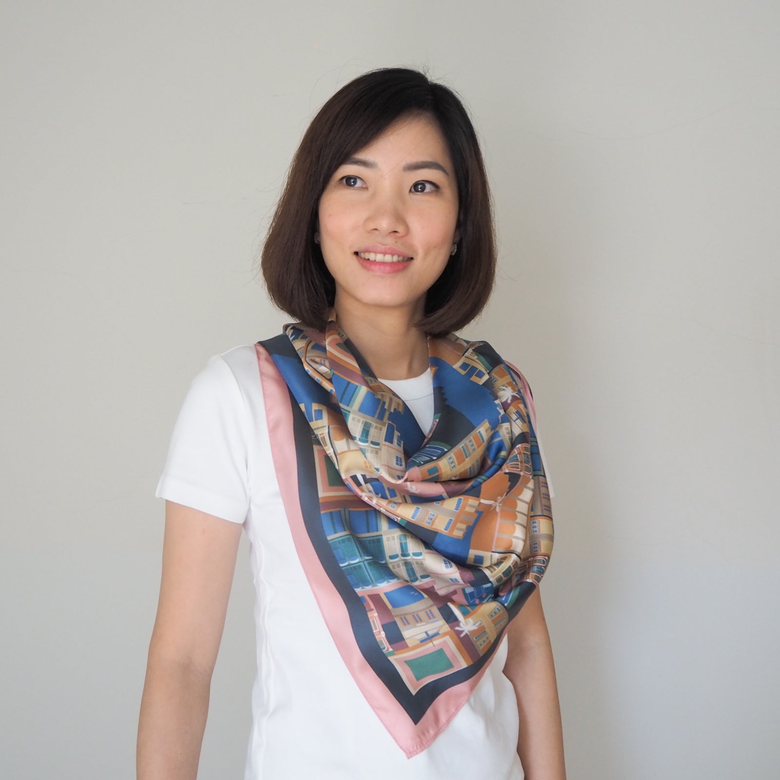 Elegant Singapore Shophouses Silk Scarf - Premium Fashion Accessory for Women, Gift & Travel