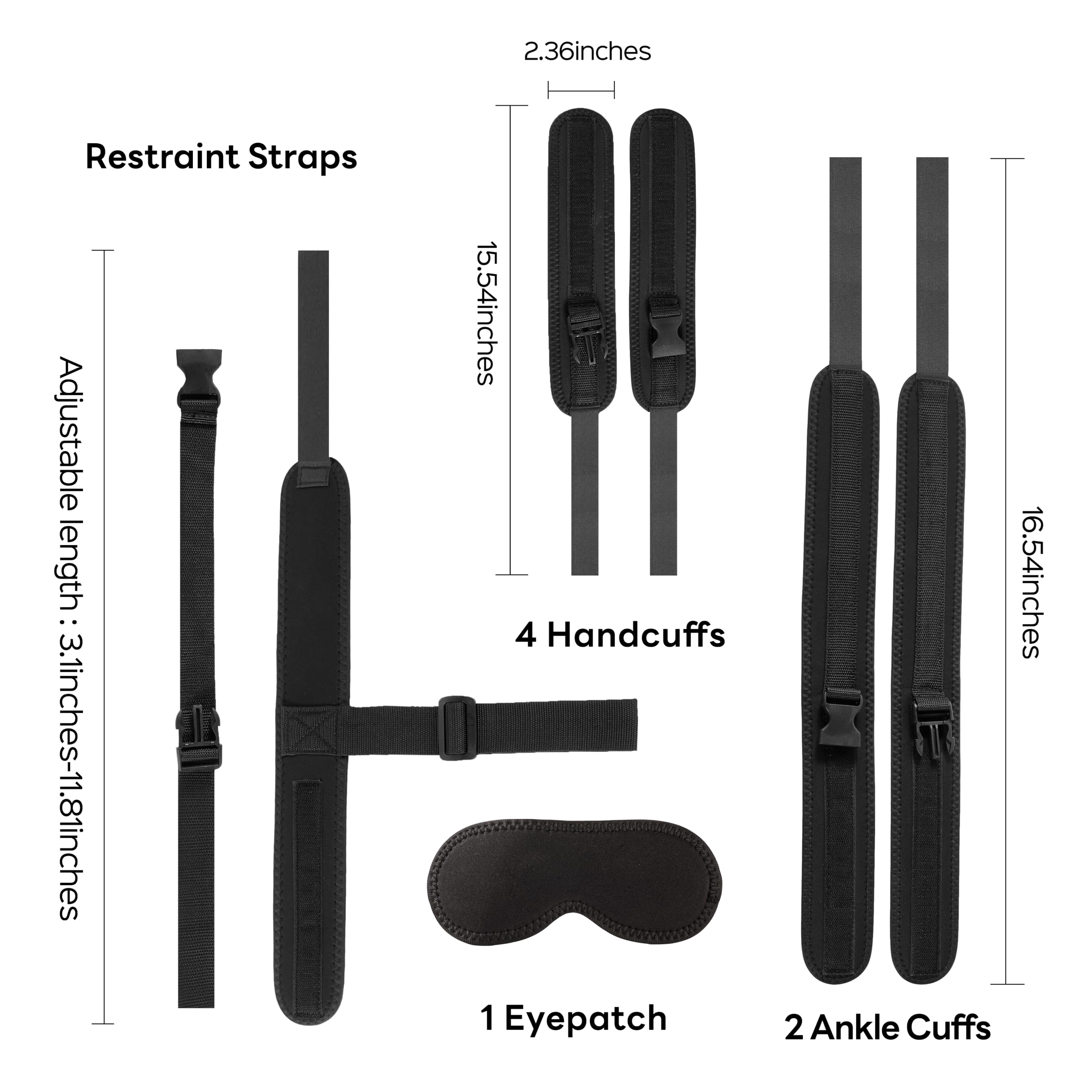 Premium Adjustable BDSM Bondage Restraints Set - Neck, Wrist & Thigh Cuffs with Universal Buckle Locks for Couples Play - Sensual Blindfold & Sex Straps Included - Perfect for Spicing Up Your Bedroom, Role Play & BDSM Exploration (Black)
