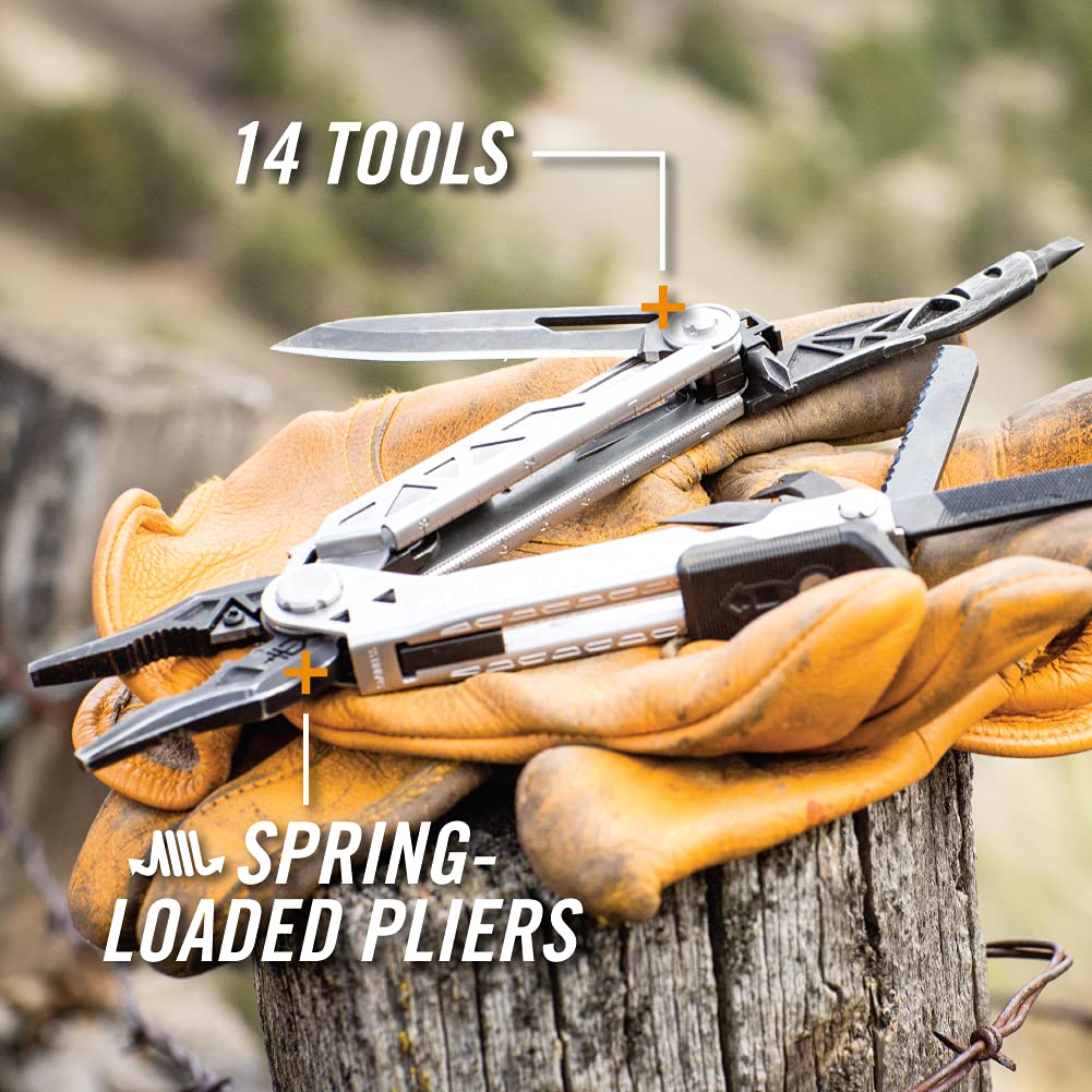 Gerber Gear Center-Drive Multitool with 16-Piece Bit Set - Includes Knife, Pliers, Wire Cutters & Bottle Opener - Silver Finish with Coyote Brown Sheath - Perfect for Camping, Hiking, Survival & Everyday Carry (EDC)