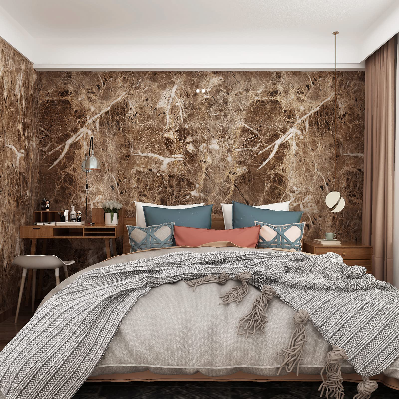 JSEVEM 24×197 Inch Extra Thick Peel and Stick Marble Wallpaper - Waterproof Brown White Faux Granite Vinyl Contact Paper for Kitchen Backsplash, Bathroom Countertops, Bedroom Walls & DIY Home Decor