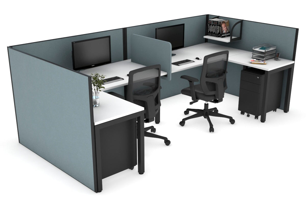 Quadro Square Legs 2-Person Corner Workstation - U-Shaped Office Desk with Black Frame [1400L x 1800W with Cable Management] - Perfect for Home Office, Shared Workspaces & Collaborative Environments