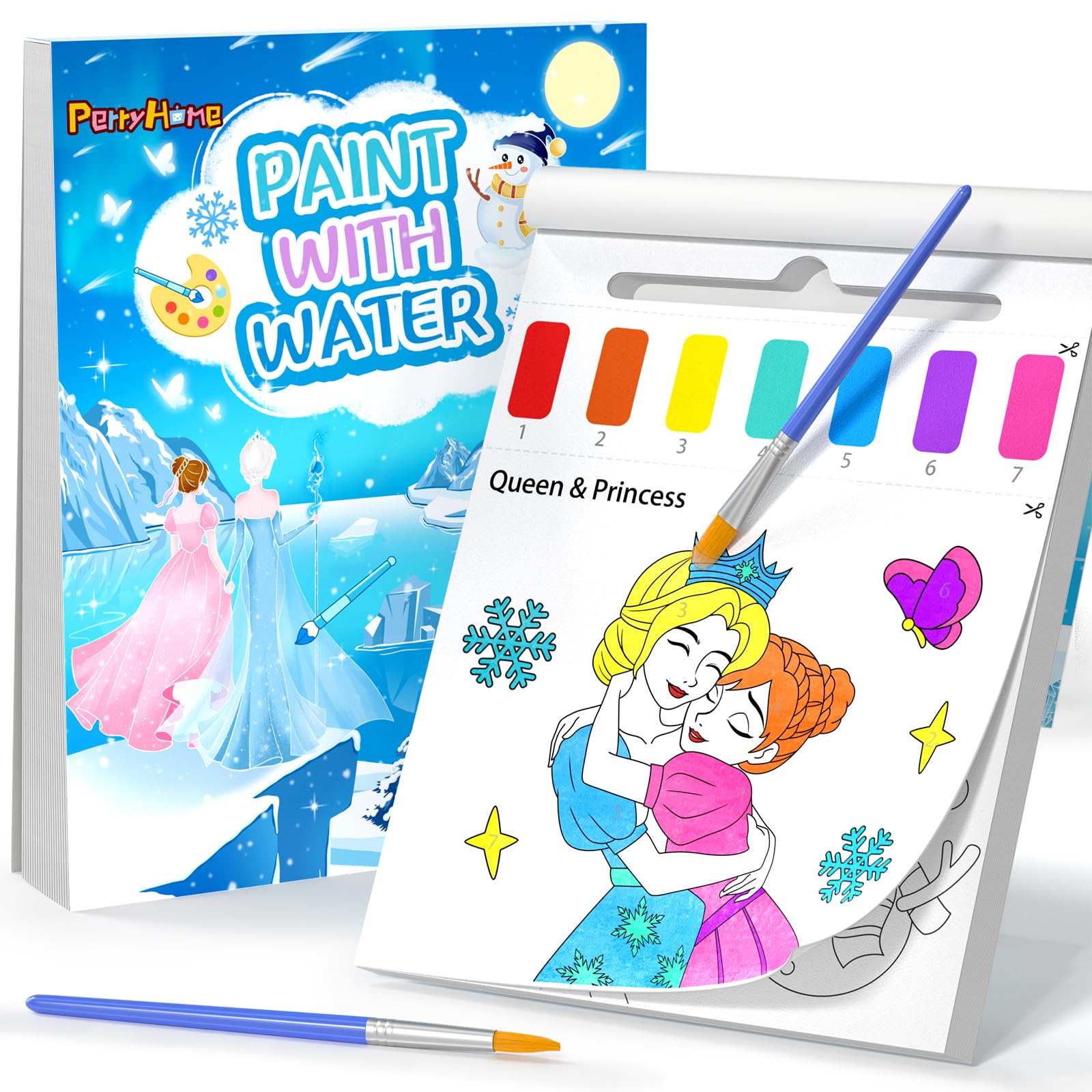 PERRYHOME Mess-Free Water Coloring Books for Kids Ages 3-8, Frozen Themed Paint with Water Activity Set - Toddler Arts & Crafts Toys, Perfect Birthday & Christmas Gifts for Girls & Boys | Fun Indoor Activity, Travel Entertainment & Creative Learning Tool