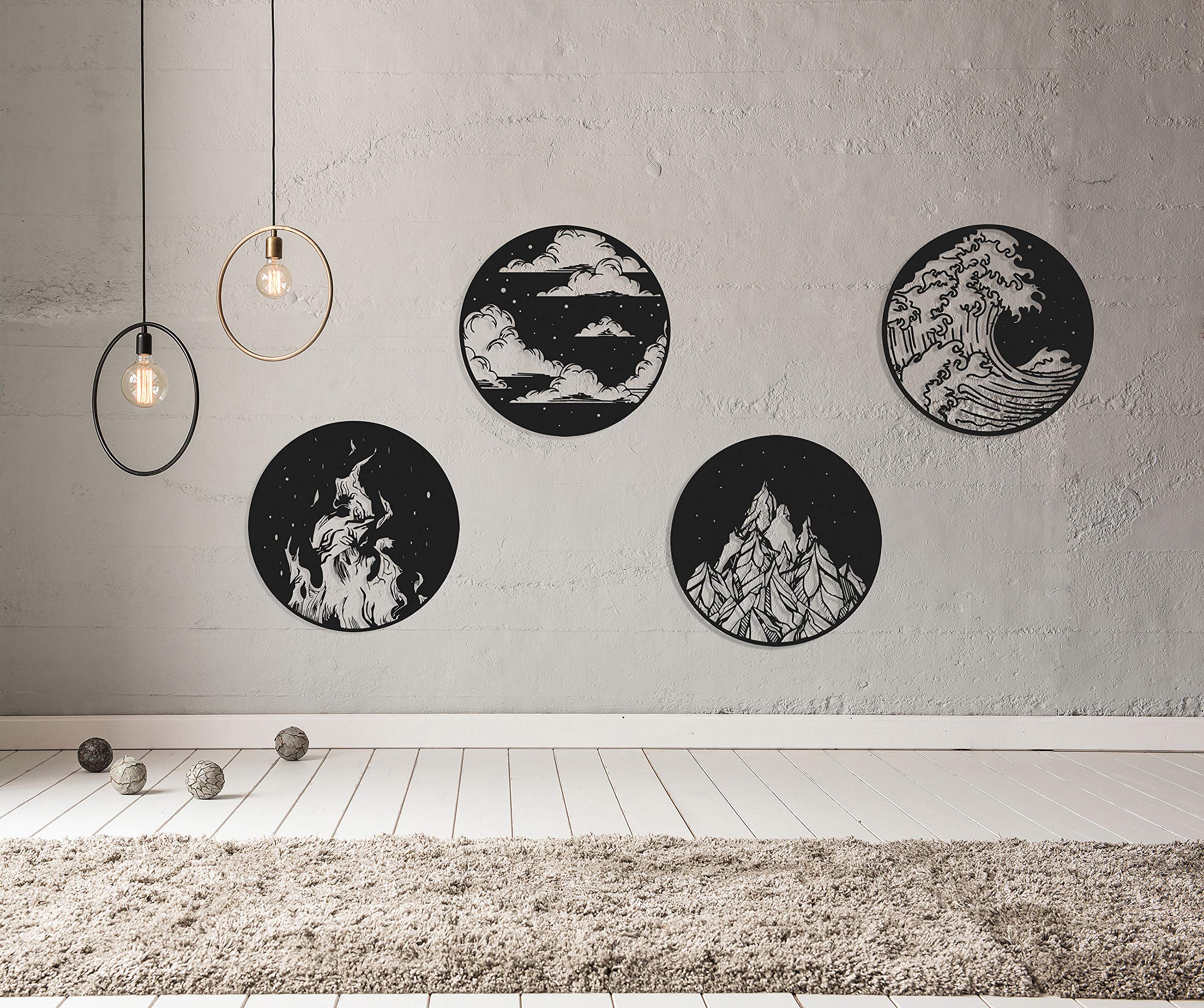 ReinCarvation Metal Wall Art - Four Elements Home & Office Decor - 12 Inch Modern Wall Sculpture for Living Room, Bedroom - Unique Housewarming Gift for New Home