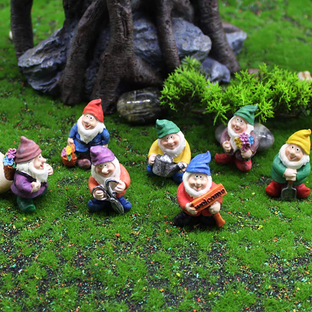 MAOMIA Miniature Gnome Figurines 7 Pcs - Fairy Garden Decor, Micro Landscape Statues for Plant Pots, Flower Beds & Outdoor Decorations - Perfect for Home Garden, Patio, and Indoor Plant Displays