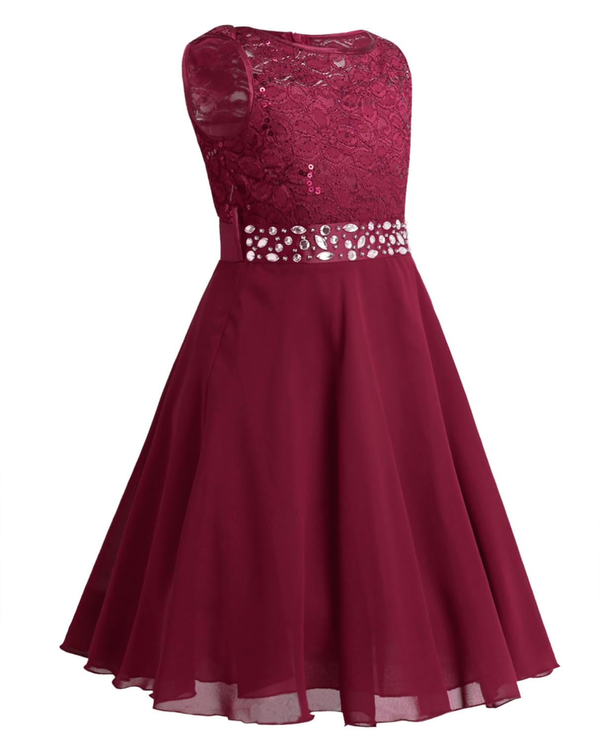 Girls Flower Girl Wedding Dress with Sequins & Lace - Sleeveless Chiffon Bridesmaid Gown for Pageant, Formal Evening Party & Special Occasions