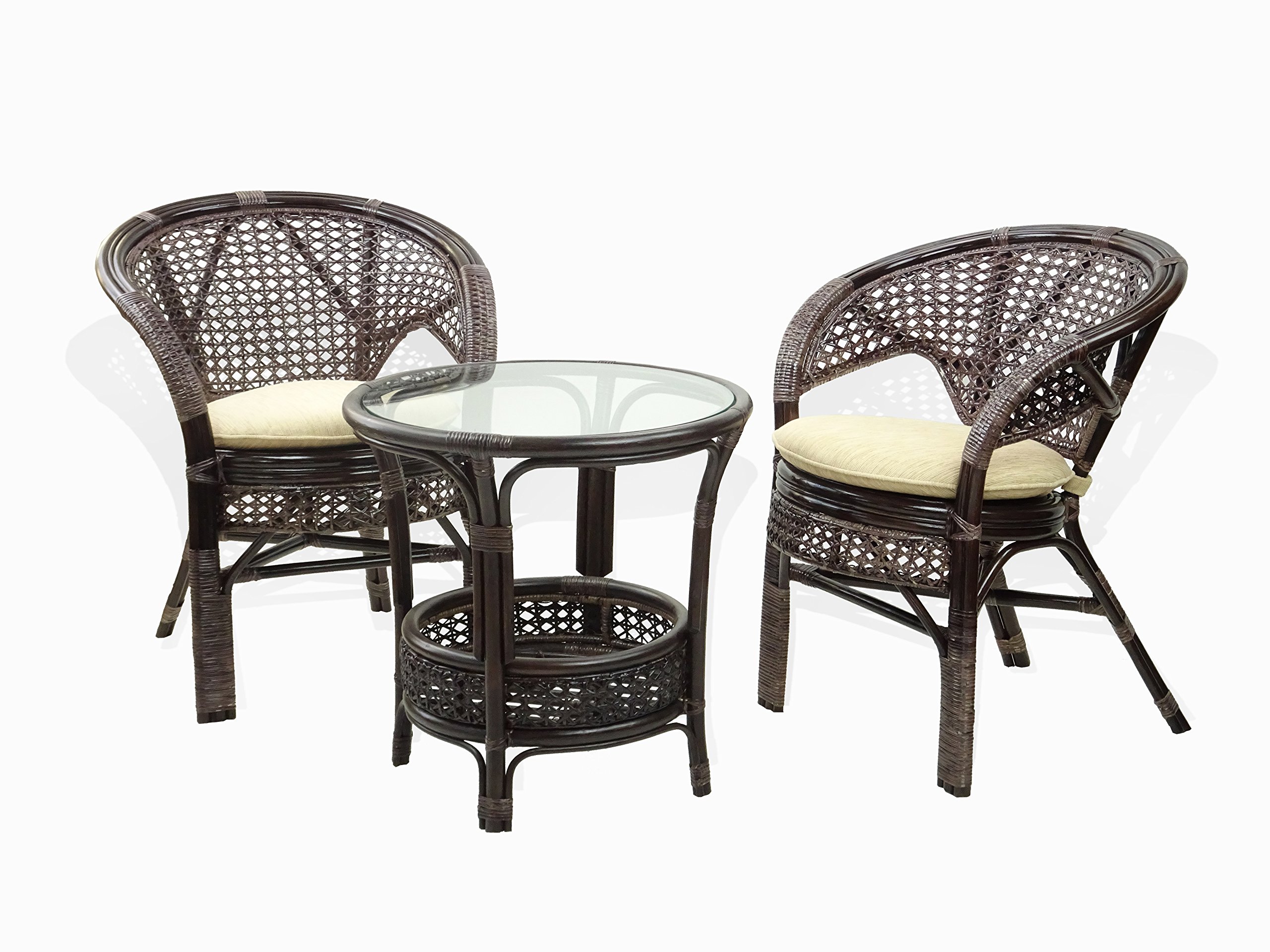 Handmade Rattan Coffee Table with Glass Top - Dark Brown for Living Room Decor