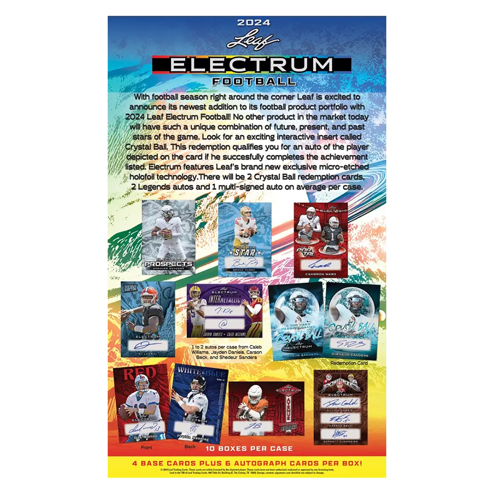 2024 Leaf Electrum Football Hobby Box - Premium Trading Cards Collection for Collectors & Investors - Perfect for Sports Memorabilia Enthusiasts & Fantasy Football Fans