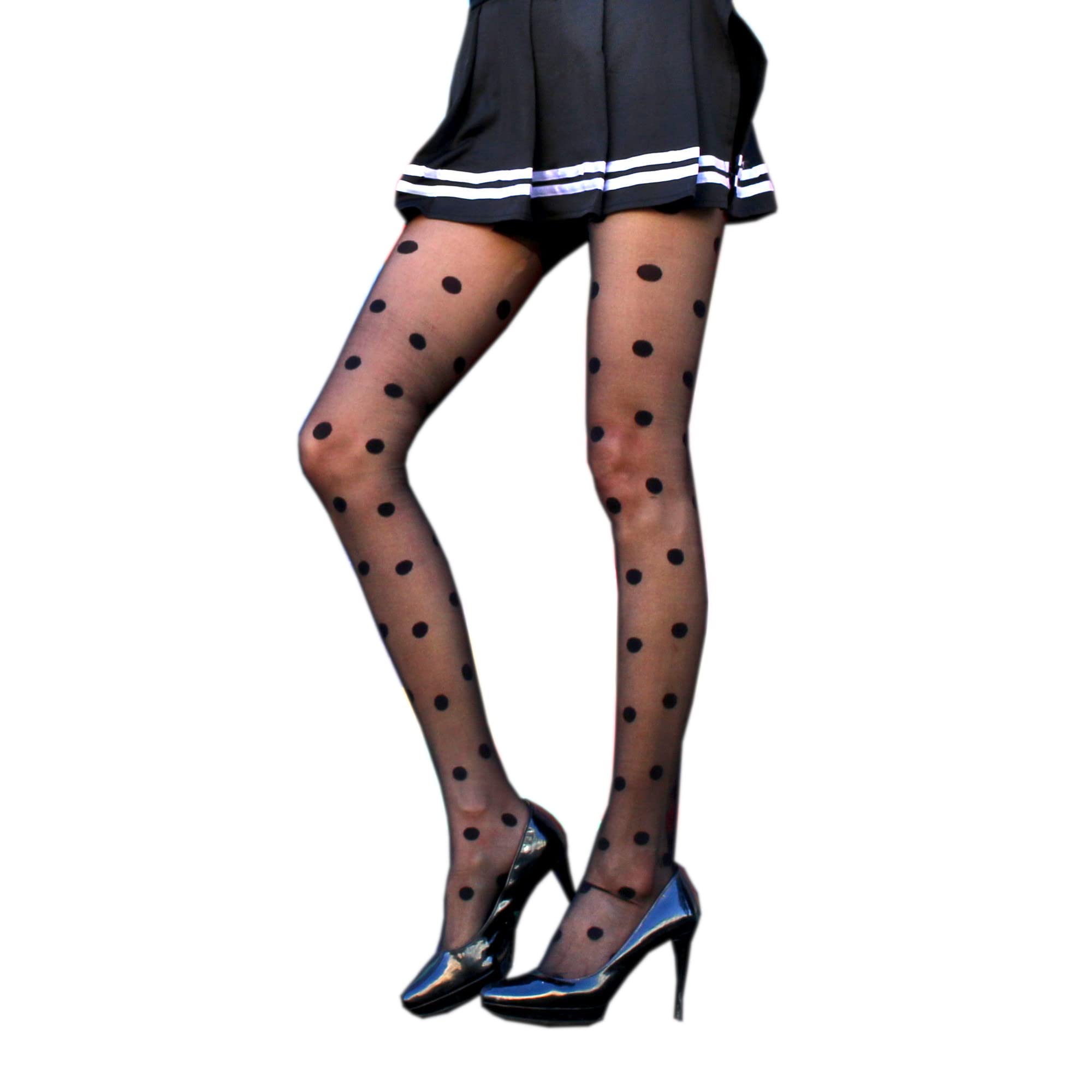 Millennials In Motion Polka Dot Patterned Tights - Sheer Pantyhose Stockings with Large Spotted Dots for Women | Fashionable Legwear for Parties, Cosplay & Everyday Outfits