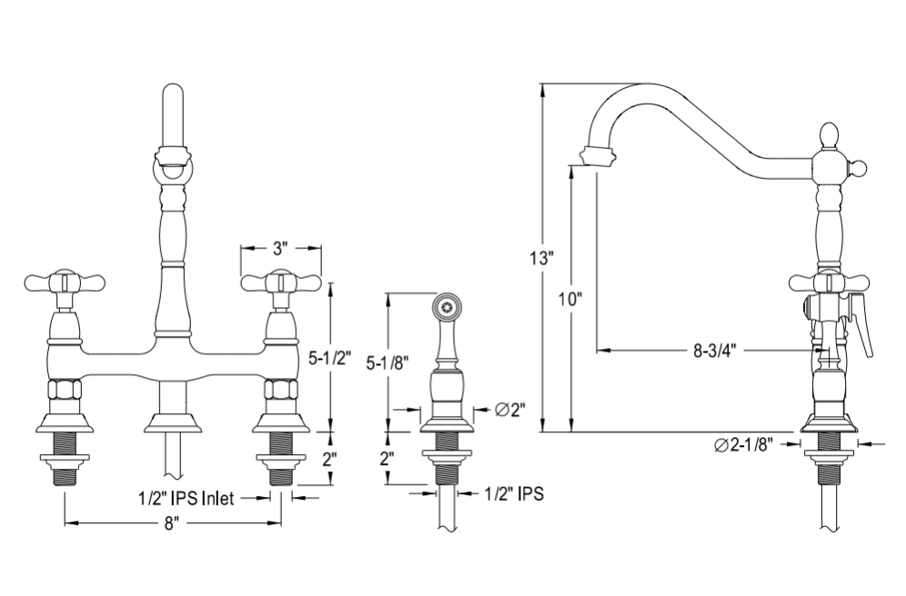Essex Cross Handles Bridge Kitchen Faucet with Pull Down Sprayer - Classic Design for Farmhouse & Vintage Style Kitchens