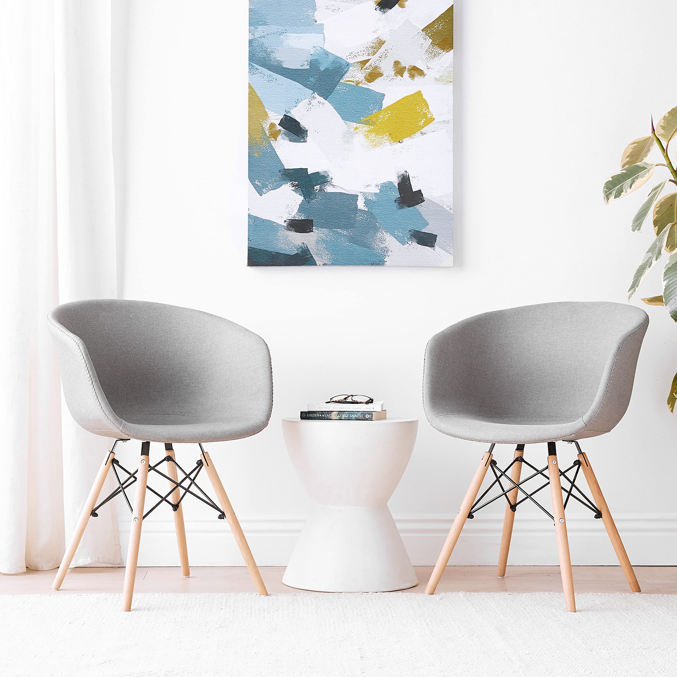Mid Century Modern Dining Chairs Set of 2 - Upholstered Armrest Chairs with Metal Legs for Living Room, Dining Room & Makeup Area - Grey Contemporary Home Furniture