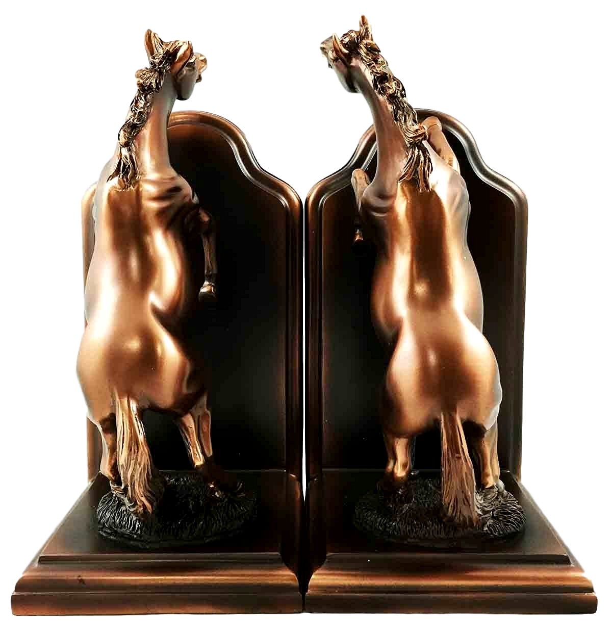 Bronze Electroplated Horse Bookends - Two Powerful Fine Horses Standing on Hind Legs, Office & Home Decor for Bookshelves, Desks, and Gift Giving