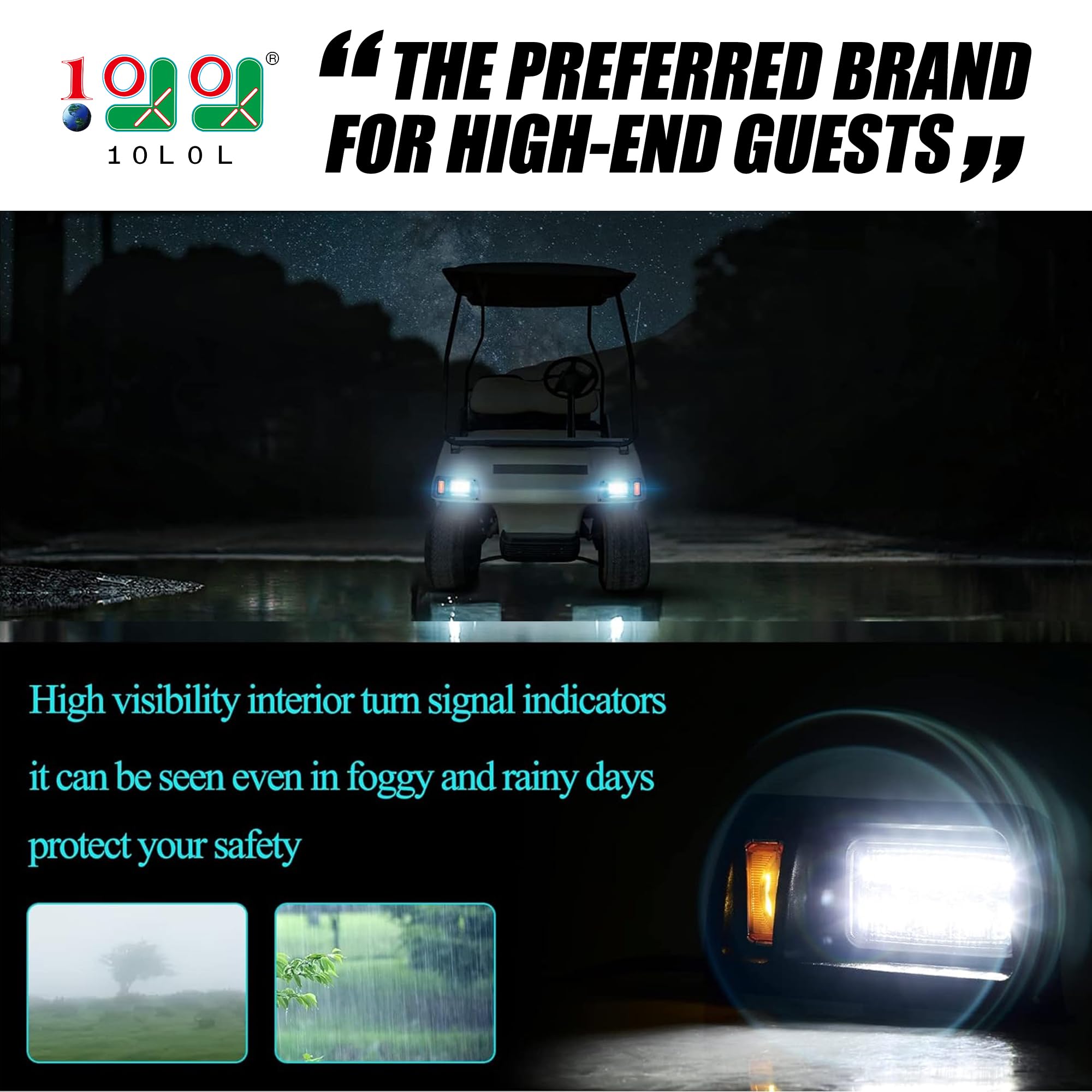 **Universal 12V Golf Cart Headlight & Tail Light Kit for Club Car DS - Upgraded LED Headlights, Amber Turn Signals, Brake Lights - Compatible with Gas & Electric Models - Perfect for Night Driving & Safety**