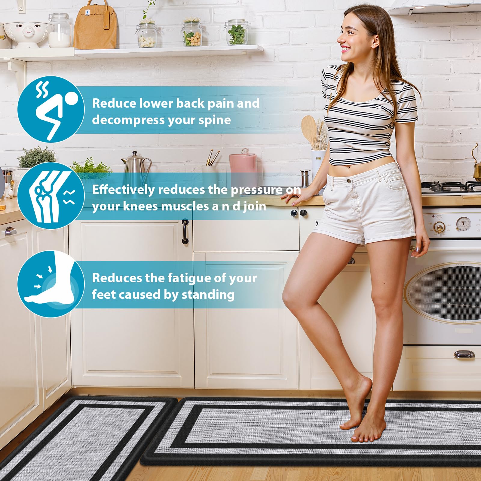 LuxStep Anti-Fatigue Kitchen Mats Set of 2 - Non-Slip Cushioned Floor Mats for Standing Desk, Waterproof Kitchen Rugs for Home, Office & Classroom - Classic Black (Perfect for Cooking, Dishwashing & Long Work Hours)