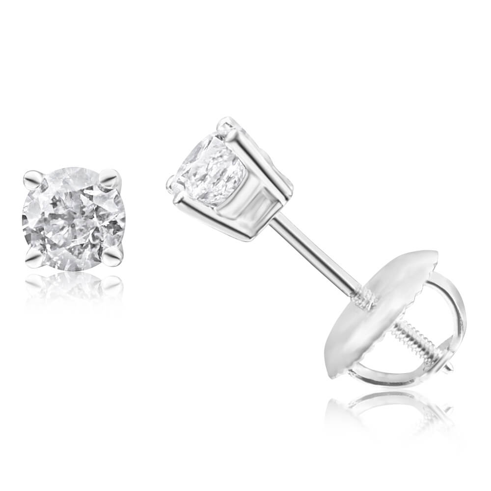 18ct White Gold Diamond Stud Earrings - 0.5 Carat Round Cut Diamond Earrings for Women | Perfect for Weddings, Anniversaries & Special Occasions