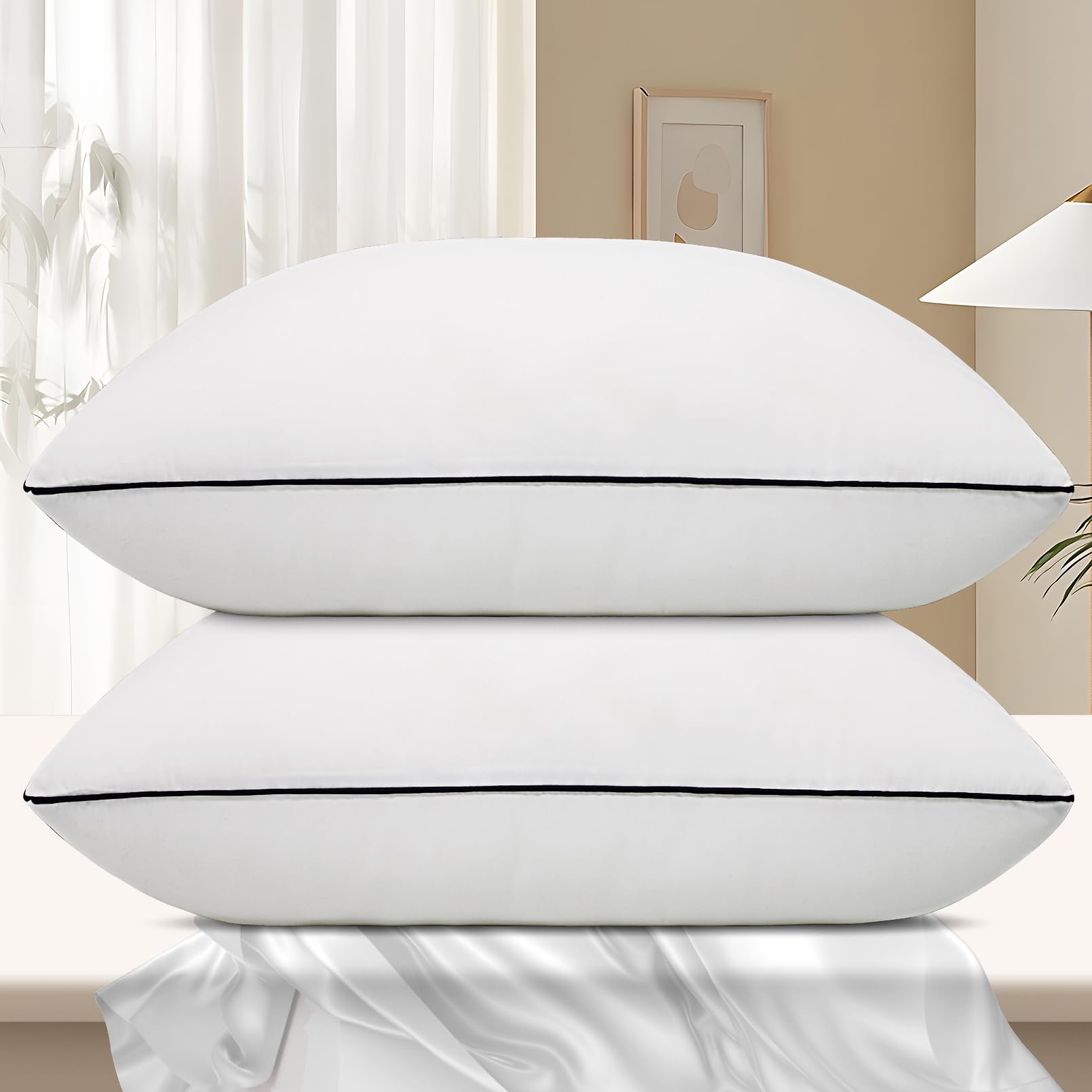 Hotel Collection Cooling Pillows 2 Pack - Standard Size Super Soft Down Alternative Microfiber Pillows for Back, Stomach & Side Sleepers | Perfect for Hot Sleepers & Luxury Bedroom Comfort