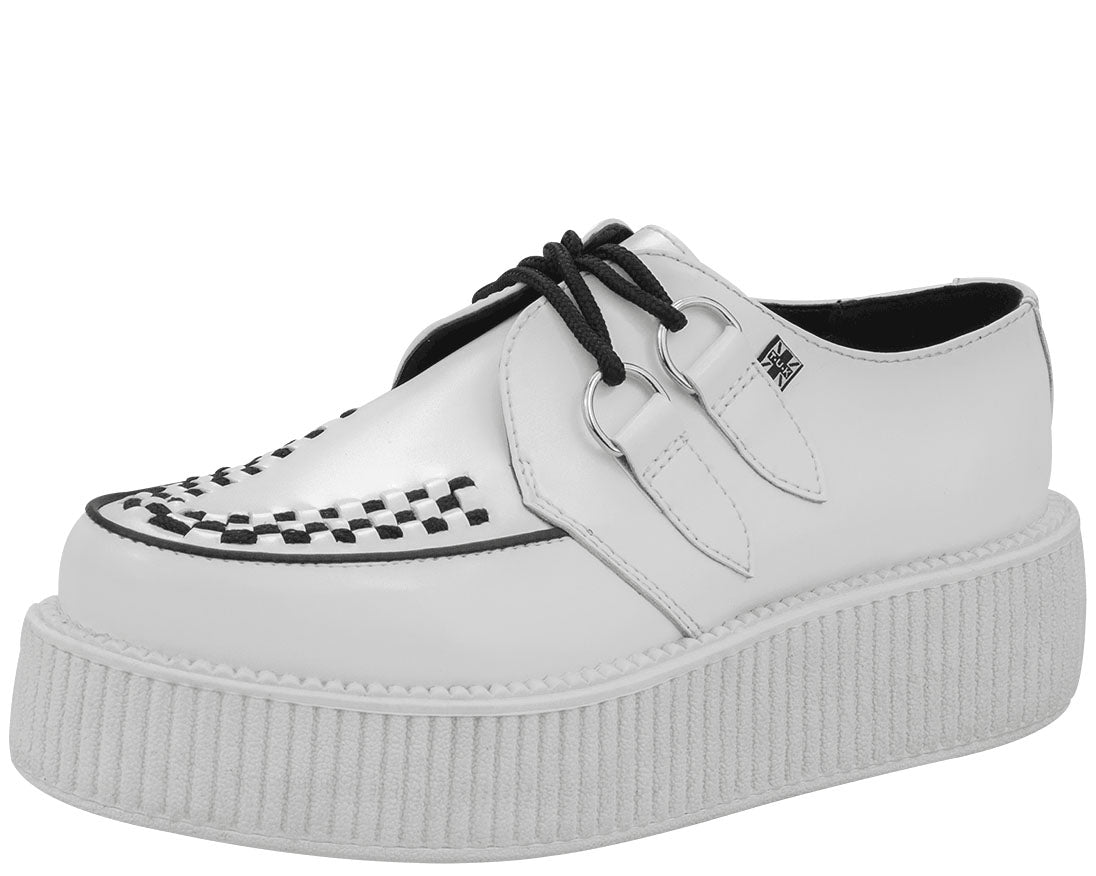 T.U.K White Leather Low Creeper Shoes with White Sole - Punk Rock Fashion for Women & Men | Perfect for Concerts, Parties & Everyday Streetwear