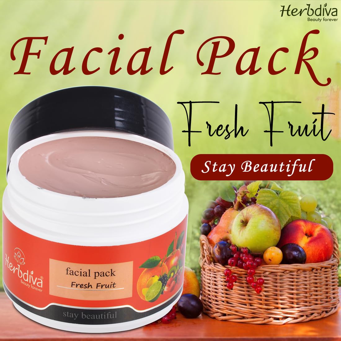 Herbdiva Fresh Fruit Face Mask 250g - Rejuvenating & Refreshing Facial Treatment with Natural Fruit Extracts for Glowing Skin | Nourishes & Revitalizes All Skin Types | Perfect for Daily Skincare Routine & Spa Days