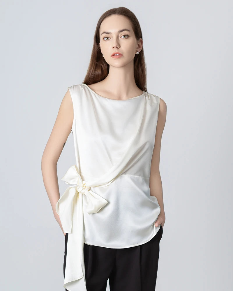 Elegant Sleeveless Wrap Silk Blouse for Women - Perfect for Summer, Date Night & Office Wear