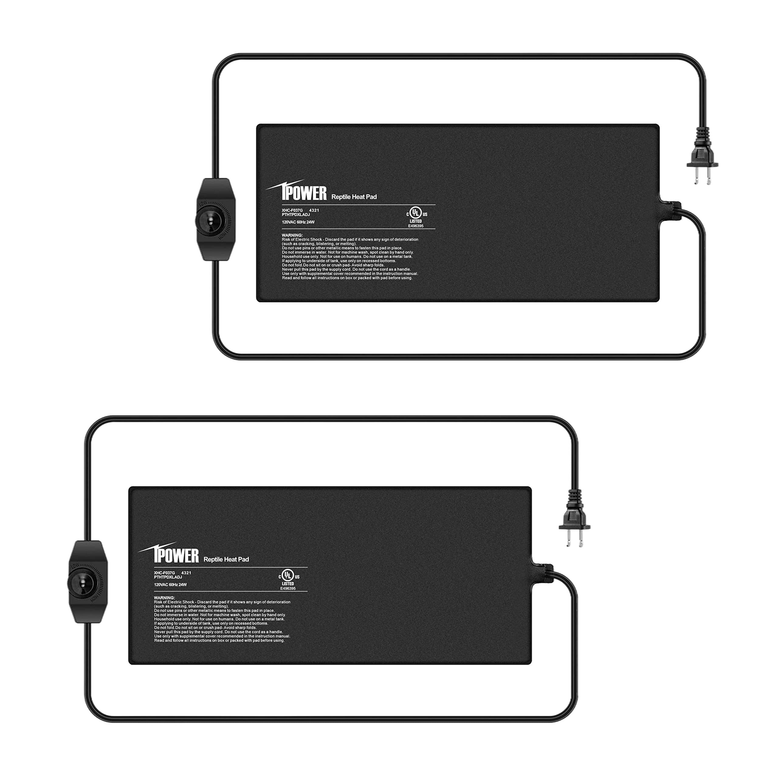 iPower 8X18 Inch 24W Reptile Heating Pad with Adjustable Thermostat - Under Tank Warmer for Terrariums, Snakes, Lizards & Amphibians - Perfect for 50-60 Gallon Tanks (2 Pack) - Ideal for Reptile Habitat Temperature Control & Winter Warmth