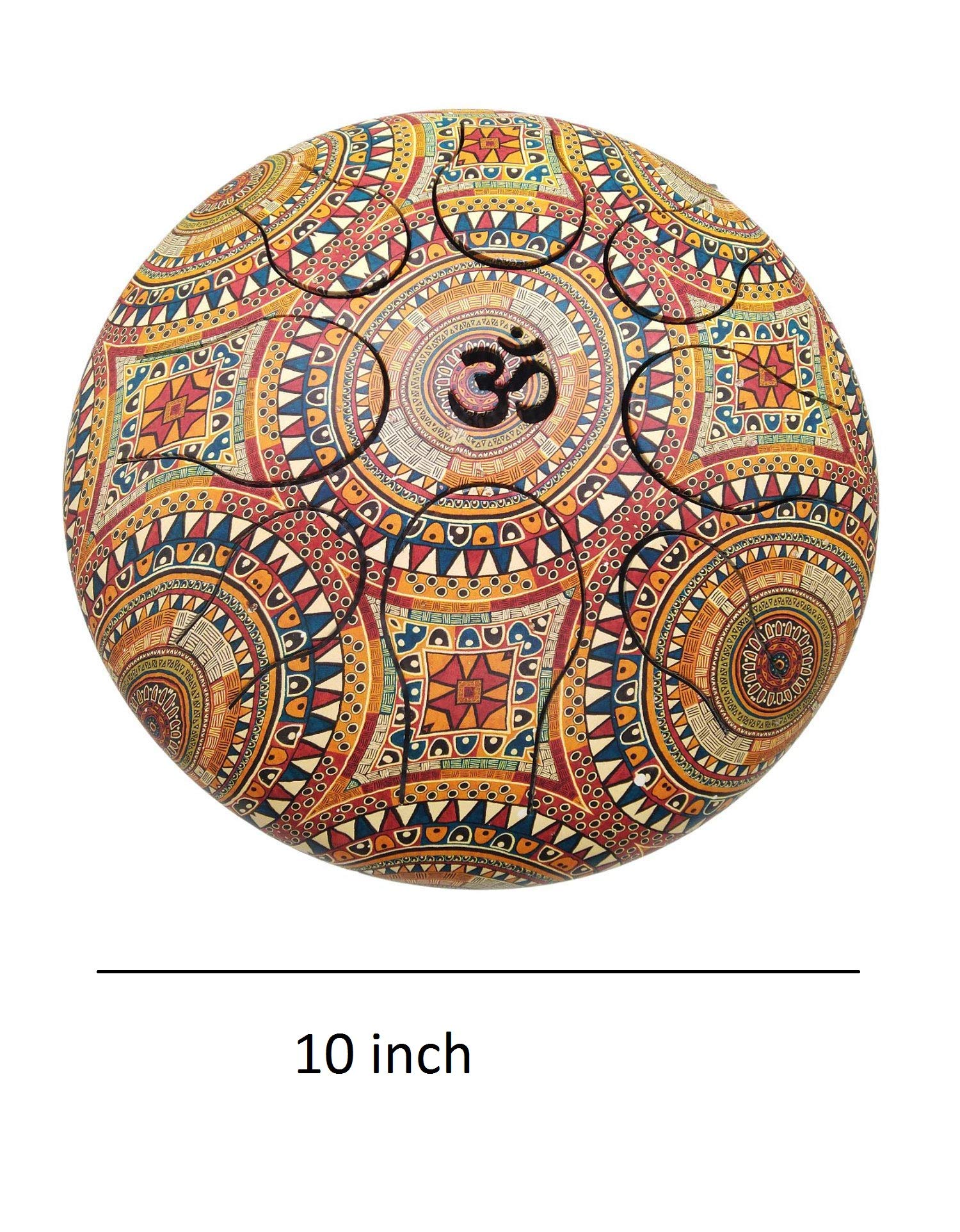 10 Inch Steel Tongue Drum with 8 Notes | OM Design Percussion Instrument with 2 Mallets & Carry Bag | Meditation & Yoga Steel Drum in Multicolor | Perfect for Sound Healing, Music Therapy & Relaxation