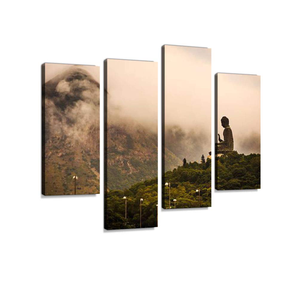 Modern Abstract Buddha Canvas Wall Art - 4 Panel Framed Painting for Home Decor | Unique Gift Idea | Perfect for Living Room, Bedroom & Meditation Spaces