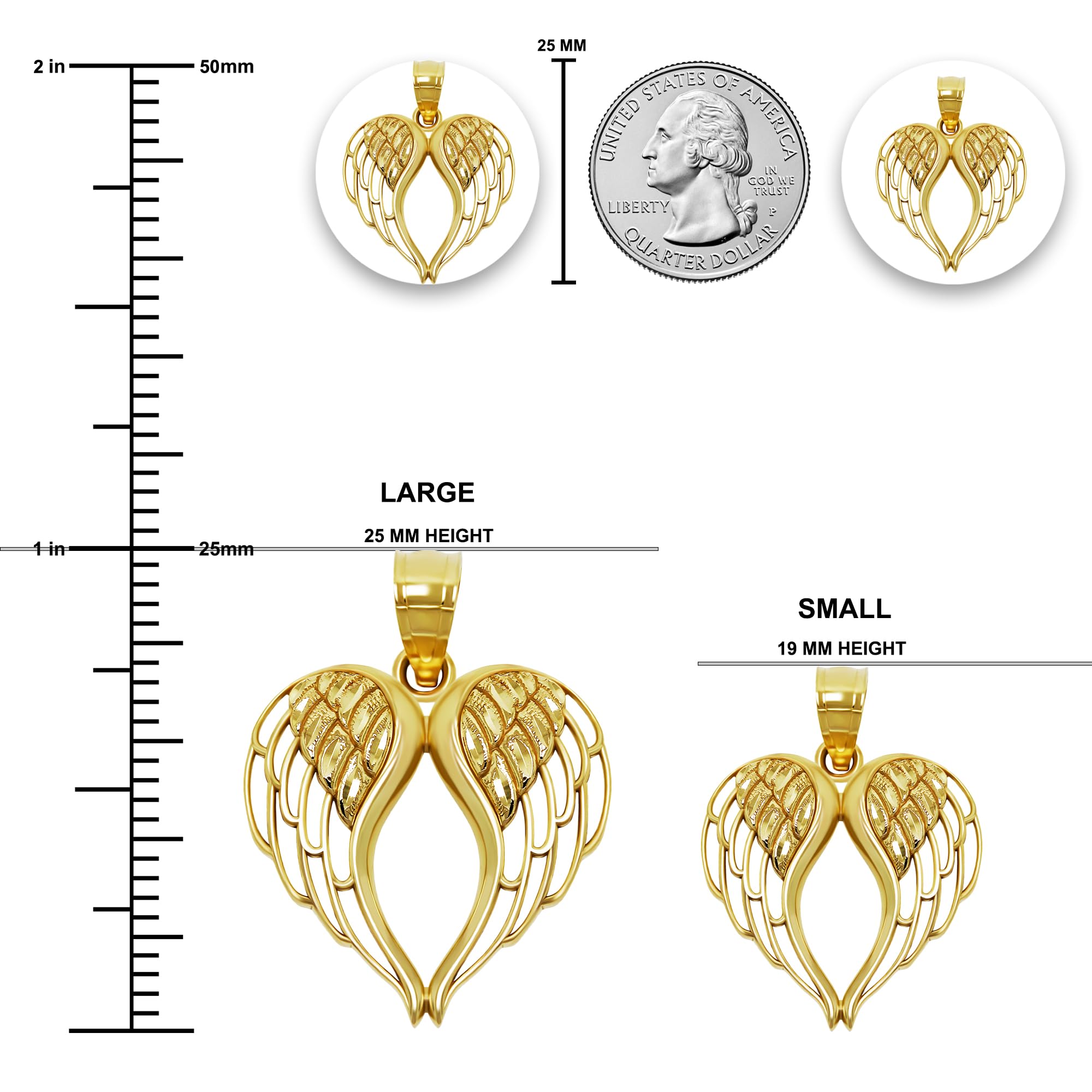 10K Solid Gold Angel Wings Charm Pendant Necklace - Elegant Jewelry Gift for Women - Perfect for Birthdays, Anniversaries & Special Occasions