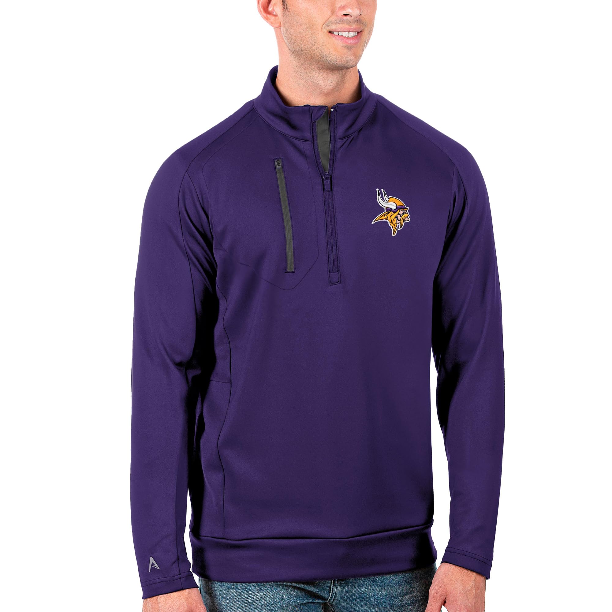Minnesota Vikings Quarter-Zip Pullover Jacket for Men - Purple & Charcoal Antigua Performance Fleece - Perfect for Game Day, Tailgating & Casual Wear