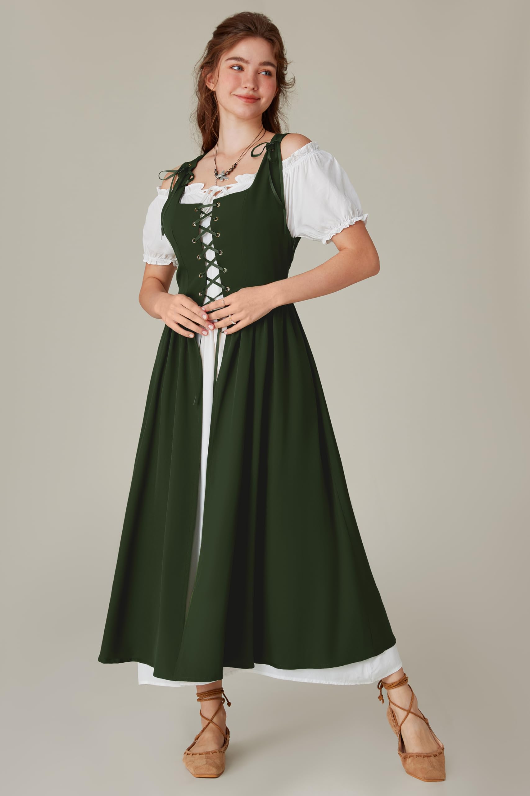 Scarlet Darkness Women's Renaissance Dress - Peasant Medieval Maxi Dress with Short Sleeves | Perfect for Renaissance Faires, Cosplay & Historical Reenactments