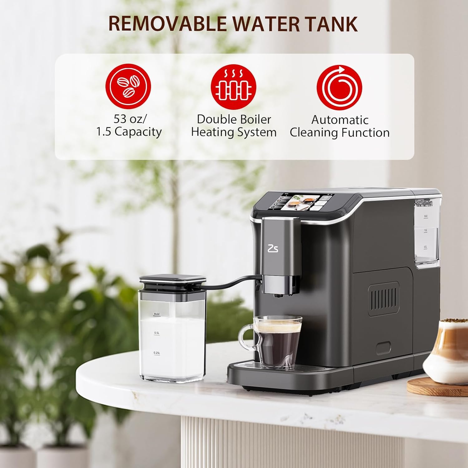 **Automatic Espresso Machine with Milk Frother - 20 Bar Pressure, Adjustable Grind (1-15), Built-In Coffee Bean Grinder, TFT Touch Screen - Black (Perfect for Home Baristas & Coffee Lovers)**