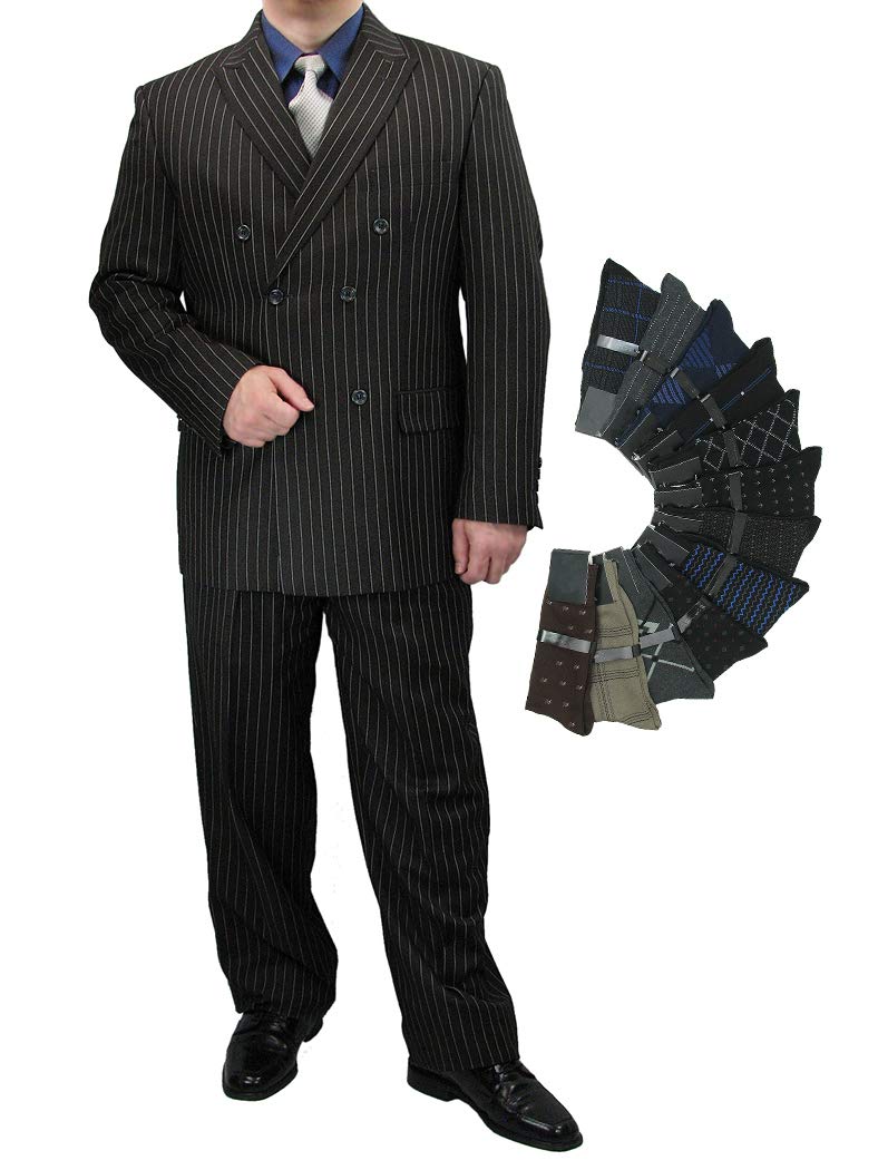 Premium 2-Piece Men's Double Breasted Pinstripe Suit Set with Matching Socks - Formal Business Attire for Weddings, Office & Special Occasions