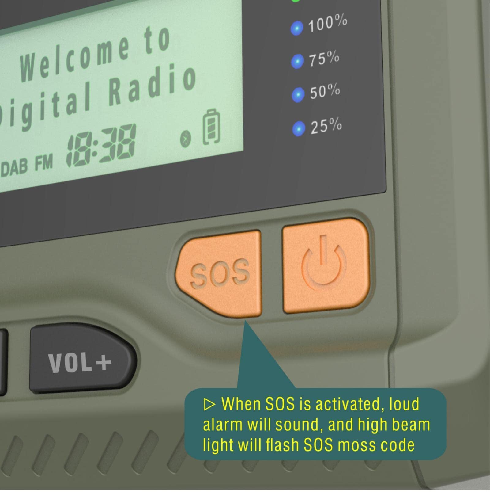 Portable Digital AM/FM/DAB Emergency Radio with Solar Power, Hand Crank & USB Rechargeable - Weather Alert, Flashlight & Headphone Jack - Perfect for Outdoor Camping, Hiking & Emergency Preparedness (Green)