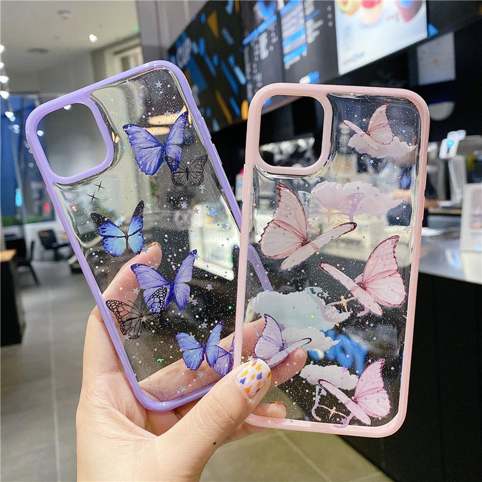 Gorgeous Clear Glitter Butterfly Soft Phone Case for iPhone 12 Mini 11 Pro Max Xs Max Xr X 6S 7 8 Plus SE - Stylish Cute Shell for Xs Max - Perfect for Everyday Use and Gift Giving