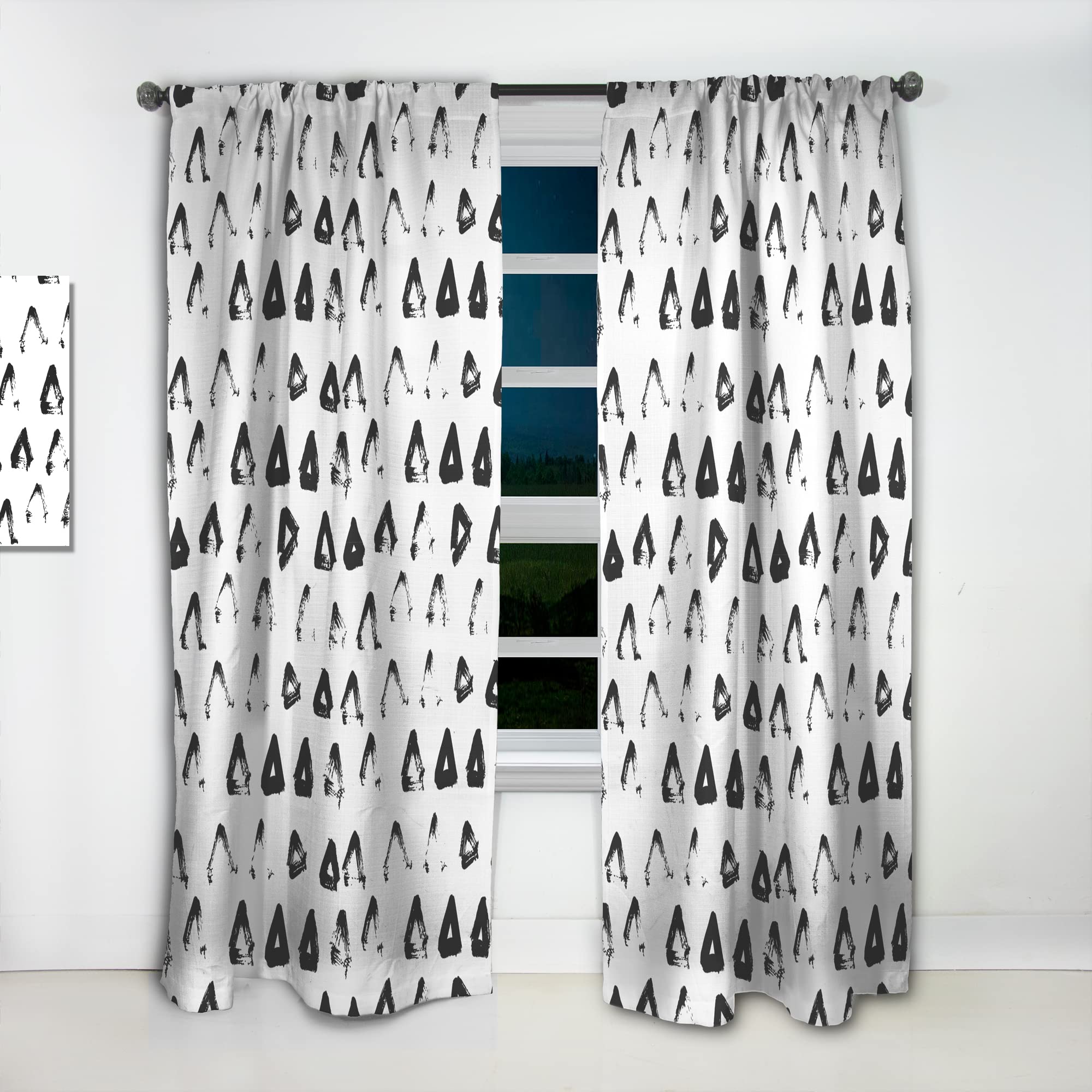 Hand Painted Black Triangle on White Thermal Insulated Curtains - Single Panel 52x90 Inches - Elegant Window Drapes for Bedroom & Living Room - Perfect for Modern Home Decor & Light Control