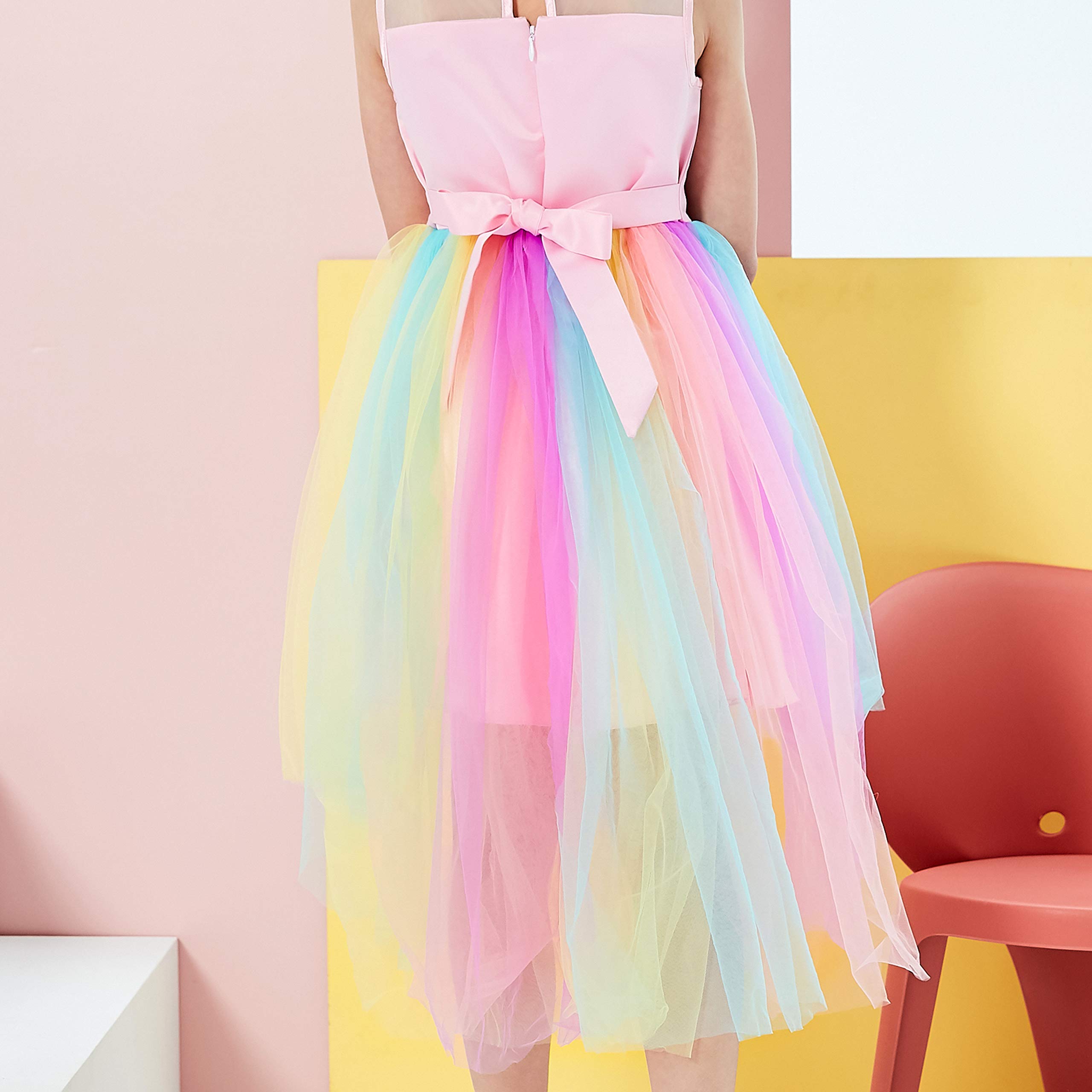Sunny Fashion Girls Unicorn Rainbow Tulle Dress with Matching Headband - Size 4-10 for Birthday Parties & Special Occasions