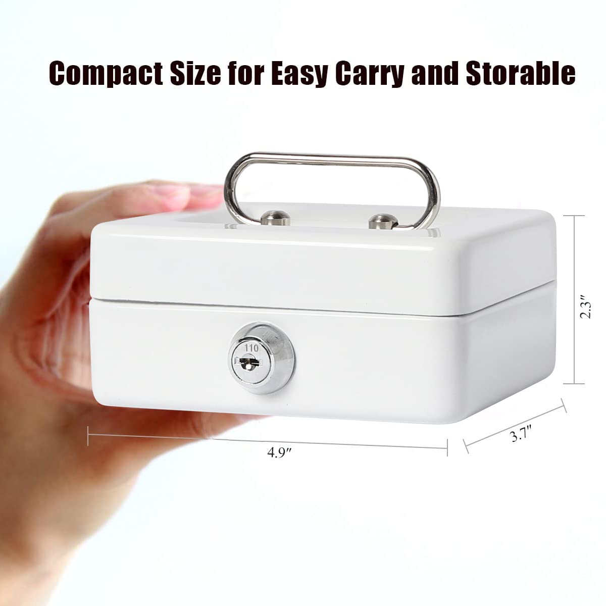 Jssmst Small Lock Cash Box with Key Lock & Money Slot - Secure Money Box for Kids, Home, Office & Retail Use - Durable White Locking Storage Box for Cash, Coins & Valuables