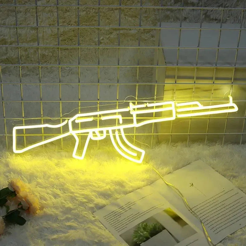 AK47 Neon LED Sign - Custom Wall Hanging Flex Light for Bar, Pub, Club & Home Decor | Perfect for Parties, Weddings & Man Cave Lighting