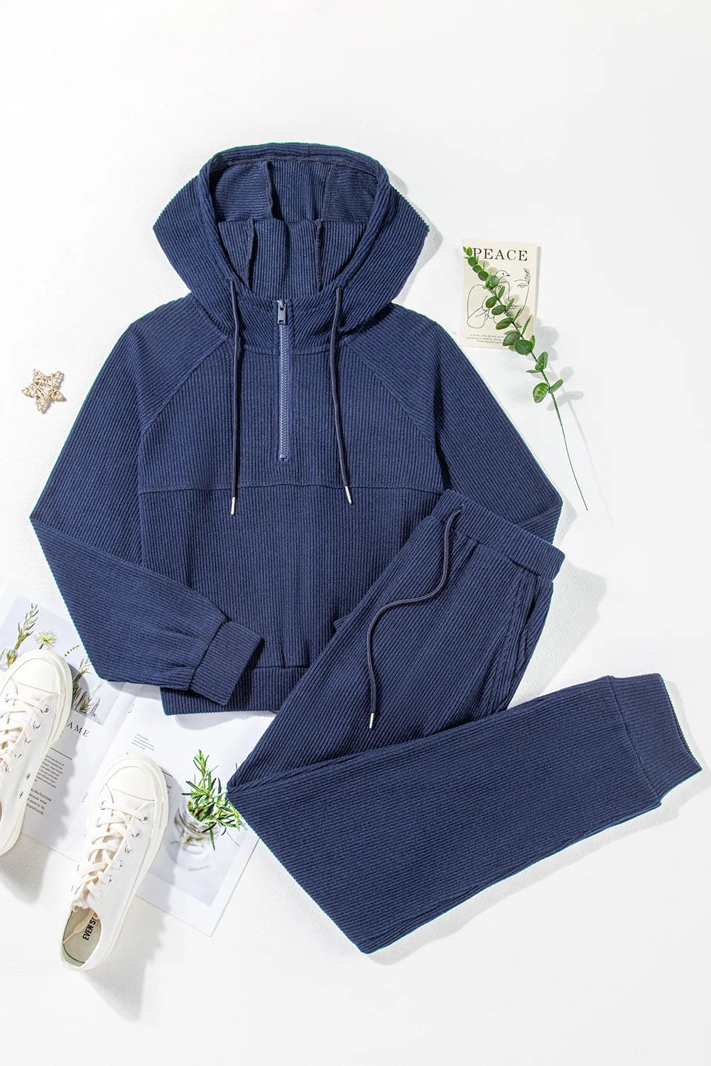 Stylish Drawstring Half Zip Hoodie & Joggers Activewear Set - Comfortable Workout Outfit for Gym, Running & Casual Wear