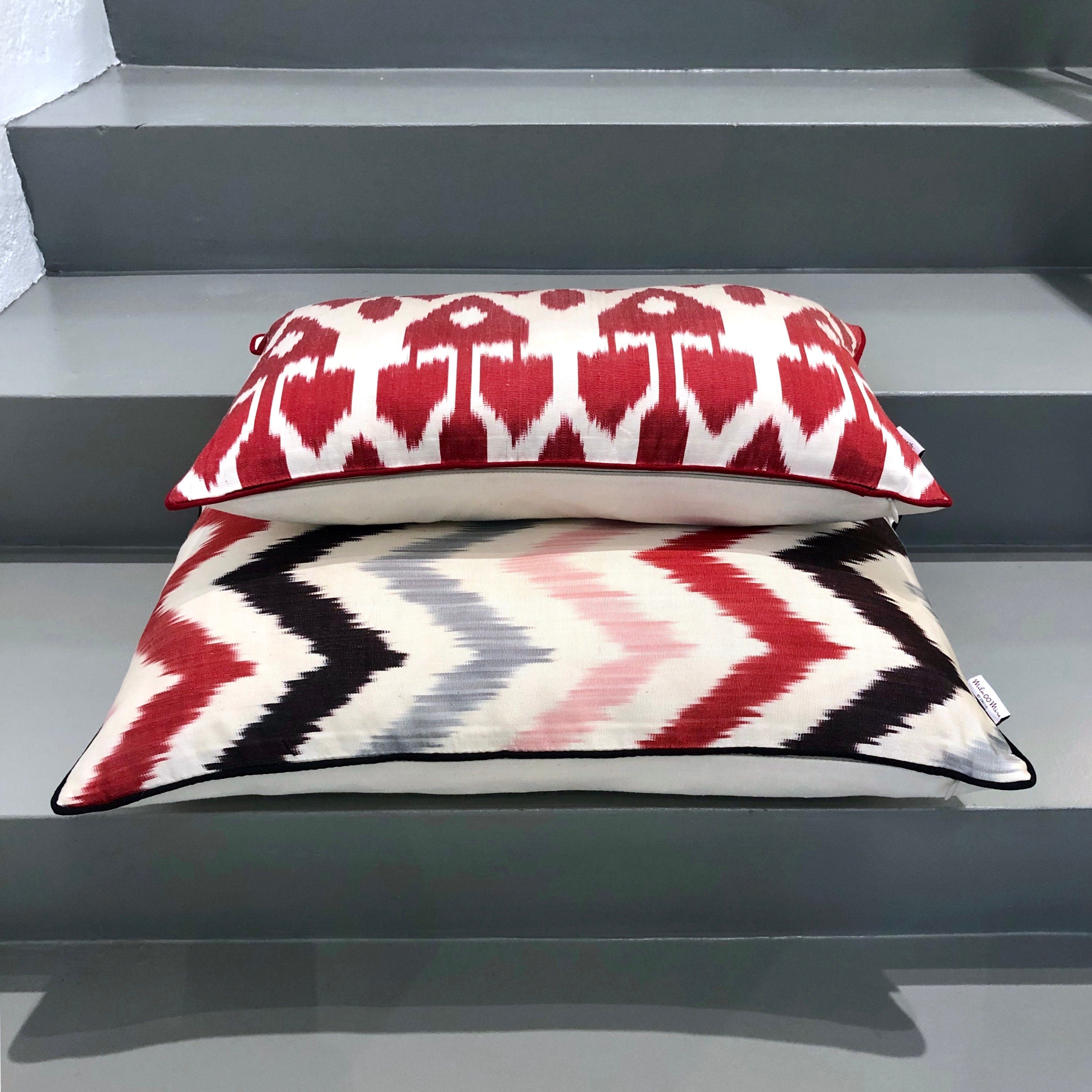 Luxury Silk Ikat Pillow Cover Cherry Blossom Design - Bohemian Home Decor for Sofa, Bed, Living Room & Nursery - Handmade Decorative Throw Cushion Cover