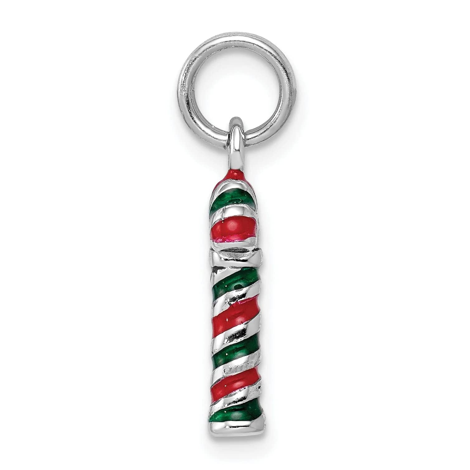 Sterling Silver Enamel Candy Cane Charm Pendant - Christmas Jewelry Gift for Women, Girls | Holiday Necklace for Christmas Party, Stocking Stuffer, Festive Outfit Accessory