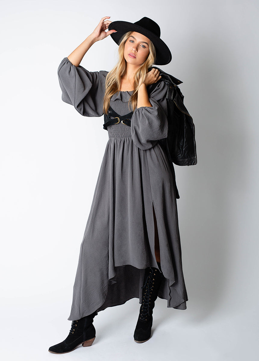 Odette Dress in Gray - Elegant Women's Midi Dress for Casual & Office Wear | Perfect for Parties, Dates & Everyday Outfits