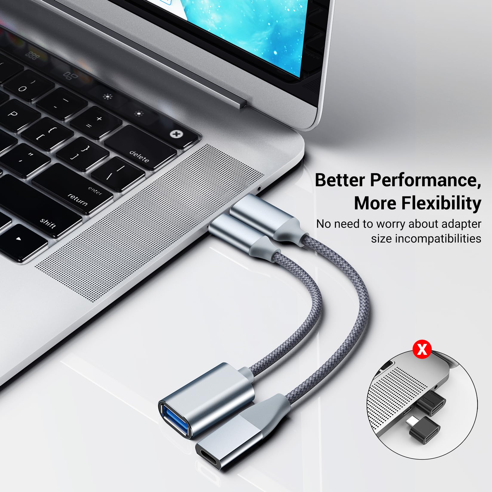 USB C to USB 3.0 Adapter - Thunderbolt 3 OTG Converter - Type C Male to USB Female - Compatible with iPhone 15/14/13/12 Pro Max, Samsung Galaxy S23/S22, Apple Watch - Silver Gray - Perfect for Data Transfer & Charging on Travel, Office & Home Use